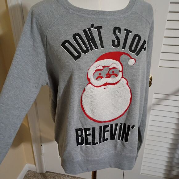 Ugly Christmas Sweatshirt XL-DON'T STOP BELIEVIN'- Grey Cotton/Poly Blend - Picture 1 of 12